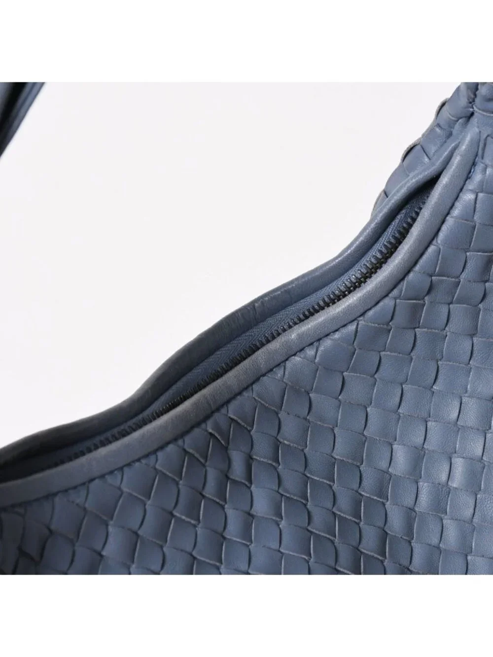 Bottega Veneta Intrecciato Hobo Handbag Blue Gray Black Metal Lambskin